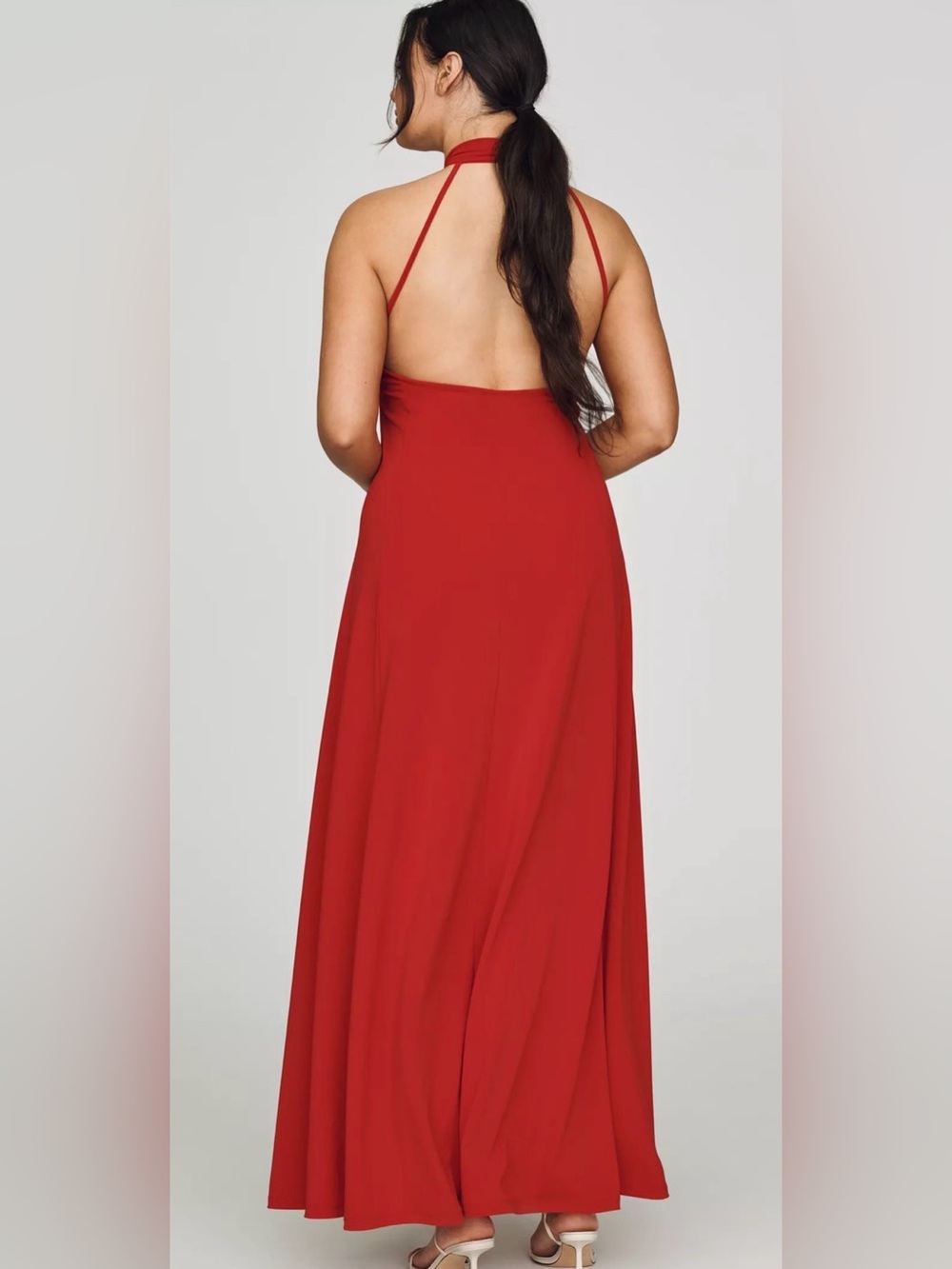 By Anthropologie Halter Open Back A-Line Maxi Dress Haute Red Formal Evening NWT - Picture 6 of 12